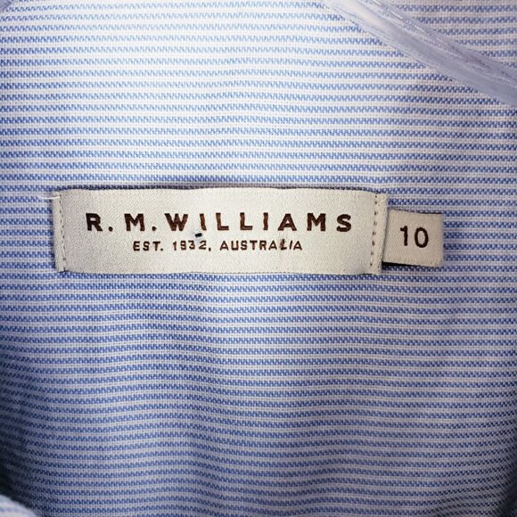 R.M.Williams Australia Cotton Blouse Shirt Printed Women's size 10 Navy Preppy - Picture 3 of 12